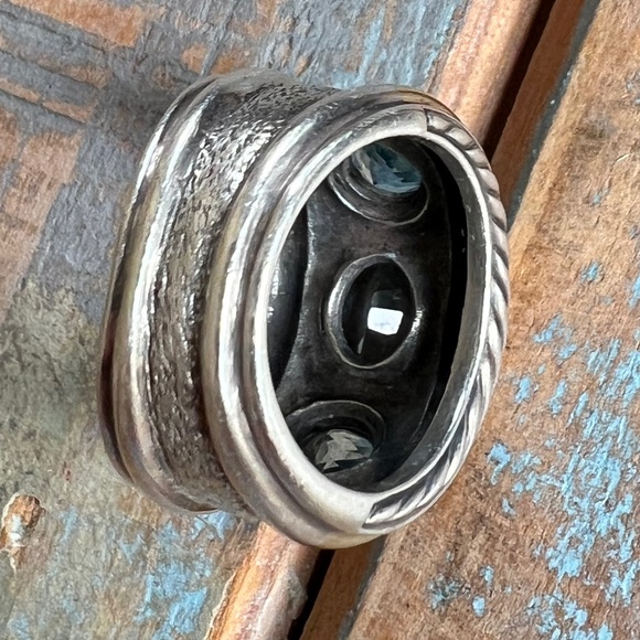 DAVID YURMAN Sterling Silver 14K Yellow Gold Blue Topaz Renaissance Ring Size 7 - Picture 7 of 10